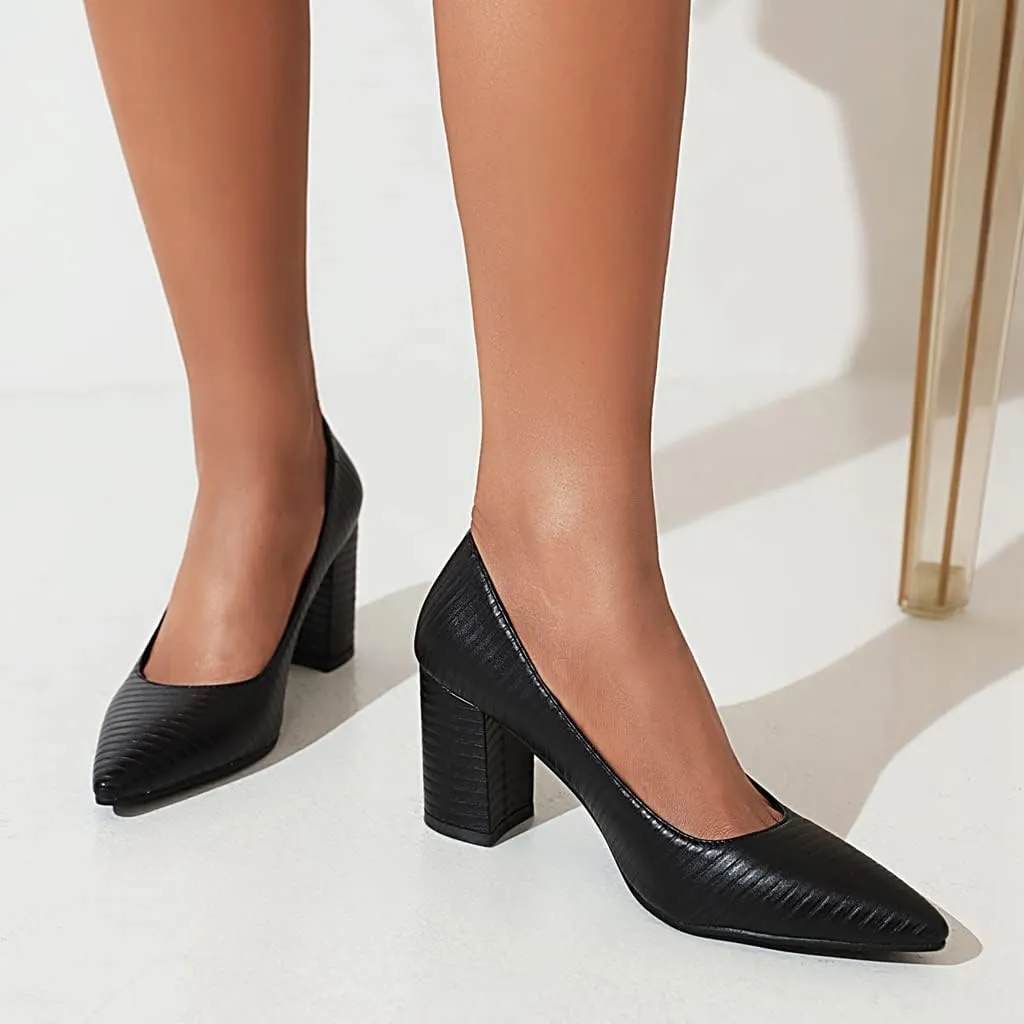 MIOKE Women's Pointed Toe Chunky Mid Heel Pumps Casual Suede Buckle Strap Mary Jane Office Dress Shoes