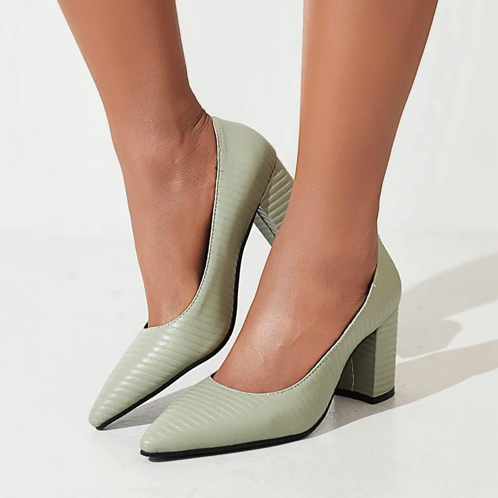 MIOKE Women's Pointed Toe Chunky Mid Heel Pumps Casual Suede Buckle Strap Mary Jane Office Dress Shoes