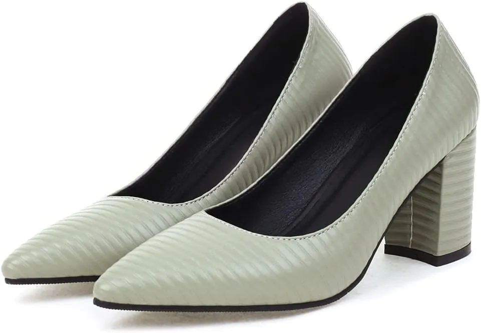 MIOKE Women's Pointed Toe Chunky Mid Heel Pumps Casual Suede Buckle Strap Mary Jane Office Dress Shoes