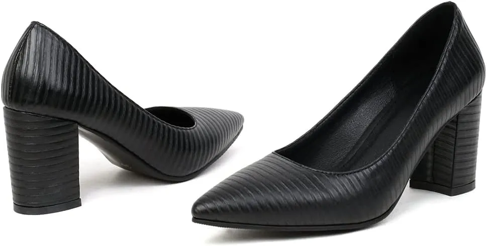 MIOKE Women's Pointed Toe Chunky Mid Heel Pumps Casual Suede Buckle Strap Mary Jane Office Dress Shoes