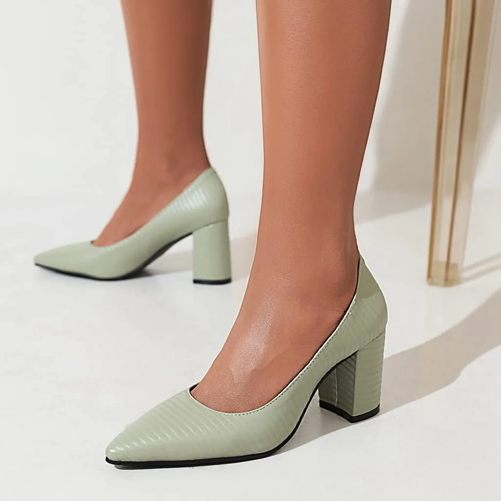 MIOKE Women's Pointed Toe Chunky Mid Heel Pumps Casual Suede Buckle Strap Mary Jane Office Dress Shoes