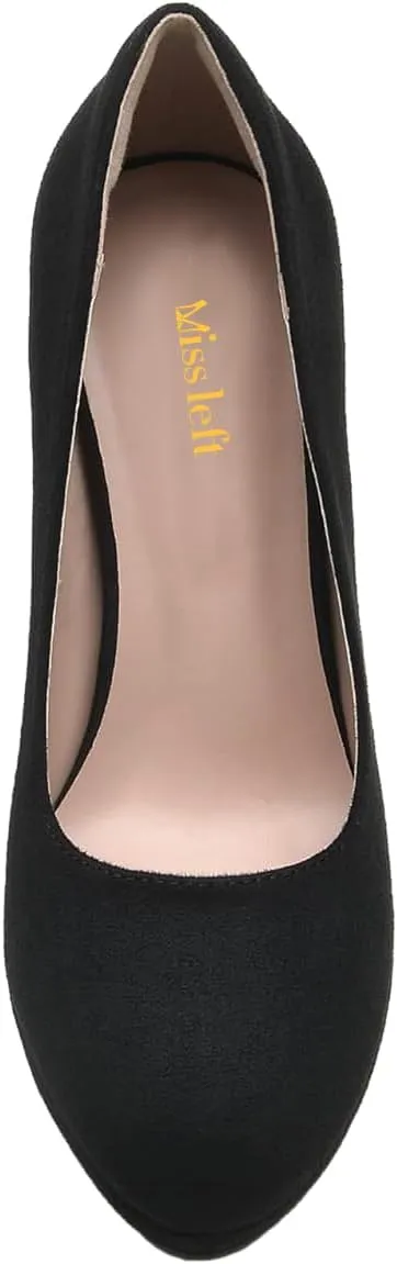 miss left Women's Low Platform Chunky High Heels Slip On Closed Round Toe Pump Elegant Party Work Dressy Shoes Size 4-16 US