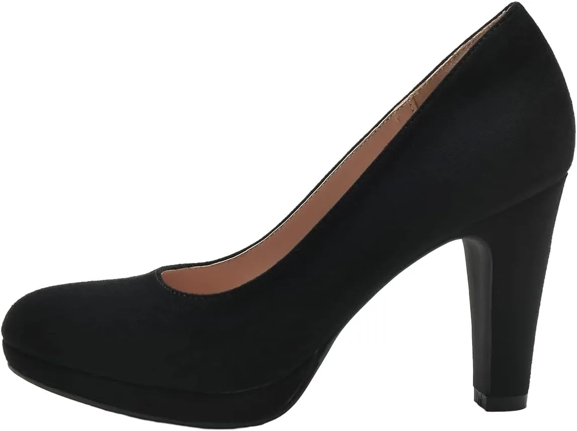 miss left Women's Low Platform Chunky High Heels Slip On Closed Round Toe Pump Elegant Party Work Dressy Shoes Size 4-16 US