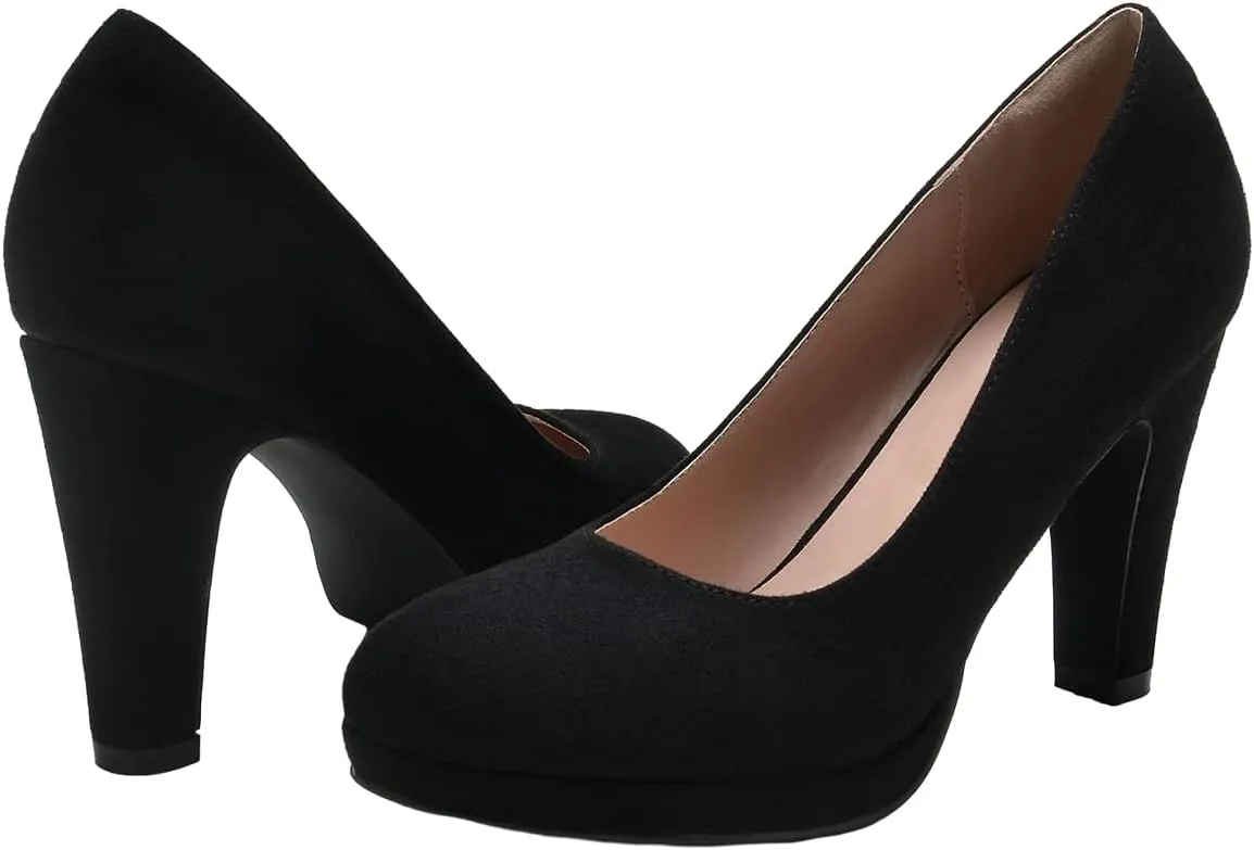 miss left Women's Low Platform Chunky High Heels Slip On Closed Round Toe Pump Elegant Party Work Dressy Shoes Size 4-16 US