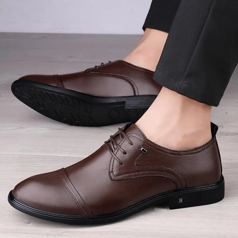 MWX Men's Leather Shoes Lace-Up Dress Comfort Formal Oxford Casual Business Walking Shoes for Men