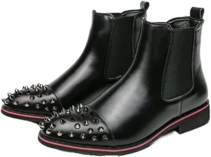 New Ankle Boots For Men Round Rivet Toe Leather Non Slip Anti-slip Waterproof Slip On Wearable Fashion Dress