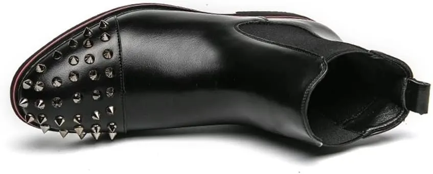 New Ankle Boots For Men Round Rivet Toe Leather Non Slip Anti-slip Waterproof Slip On Wearable Fashion Dress
