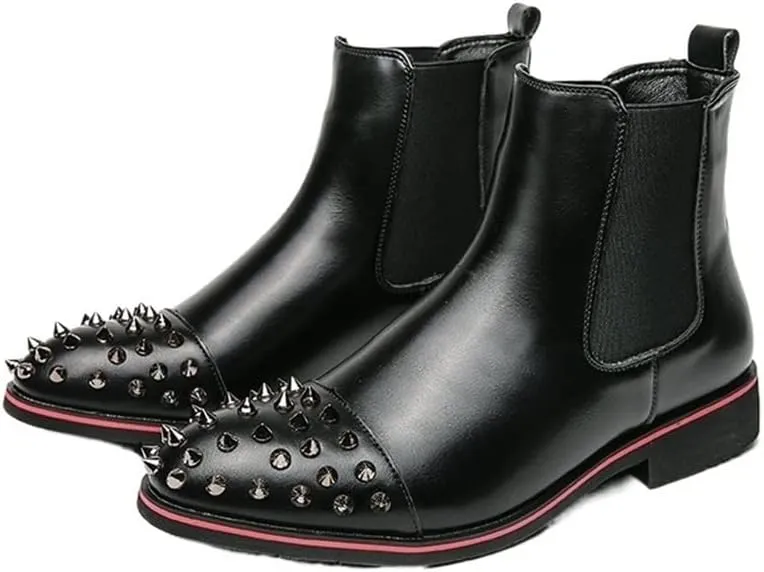 New Ankle Boots For Men Round Rivet Toe Leather Non Slip Anti-slip Waterproof Slip On Wearable Fashion Dress