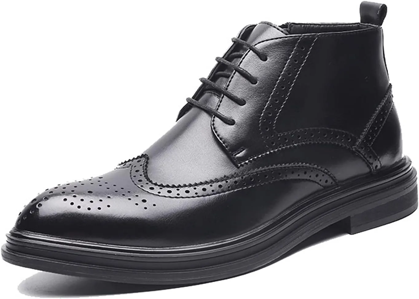 New Ankle Boots For Men Slip Resistant Block Heel Waterproof Derby Carved Brogue Wing Tip Burnished Toe Size Zip PU Casual Dress Formal