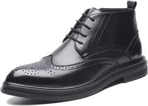 New Ankle Boots For Men Slip Resistant Block Heel Waterproof Derby Carved Brogue Wing Tip Burnished Toe Size Zip PU Casual Dress Formal