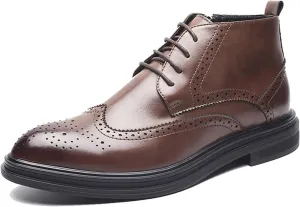 New Ankle Boots For Men Slip Resistant Block Heel Waterproof Derby Carved Brogue Wing Tip Burnished Toe Size Zip PU Casual Dress Formal