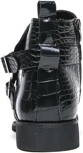 New Ankle Boots For Men Waterproof Wearable Block Pattern PU Leather with Side Zipper Double Monk Strap Work Formal Dress