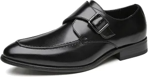 New Dress Oxford for Men Slip On Monk Strap Apron Toe Burnished Toe Vegan Leather Block Heel Rubber Sole Anti-Slip Slip Resistant Low Top Casual