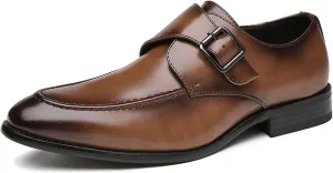 New Dress Oxford for Men Slip On Monk Strap Apron Toe Burnished Toe Vegan Leather Block Heel Rubber Sole Anti-Slip Slip Resistant Low Top Casual