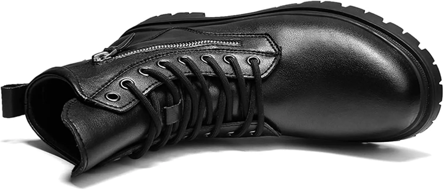 New Mens Ankle Boots Waterproof Anti-slip High Top Derby With Zipper Cowhide Leather Dress Fashion Classic