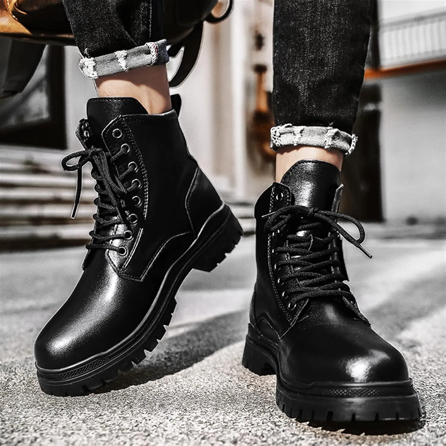 New Mens Ankle Boots Waterproof Anti-slip High Top Derby With Zipper Cowhide Leather Dress Fashion Classic