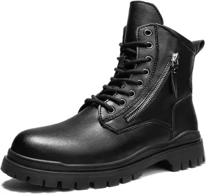 New Mens Ankle Boots Waterproof Anti-slip High Top Derby With Zipper Cowhide Leather Dress Fashion Classic