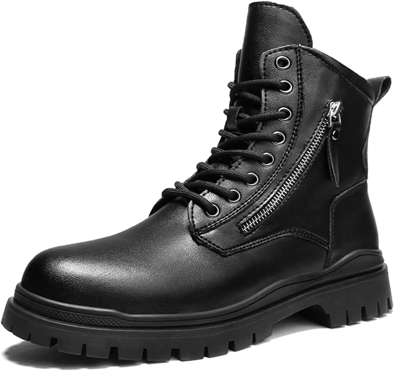 New Mens Ankle Boots Waterproof Anti-slip High Top Derby With Zipper Cowhide Leather Dress Fashion Classic