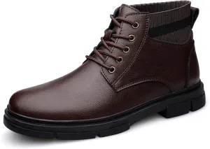 New Mens Ankle Boots Waterproof Block Heel Anti-slip Derby Elastic Bandage PU Classic Dress Work