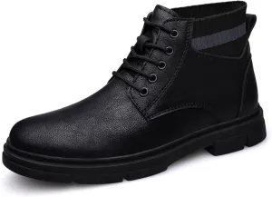 New Mens Ankle Boots Waterproof Block Heel Anti-slip Derby Elastic Bandage PU Classic Dress Work