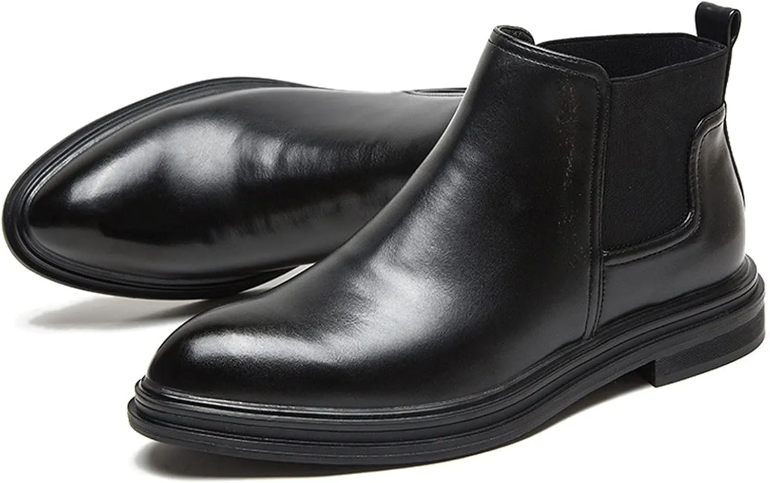 New Mens Chelsea Boot Ankle Block Heel Elastic Bandage PU Slip On Anti-slip Non Slip Waterproof Wearable Classic Dress Pull On