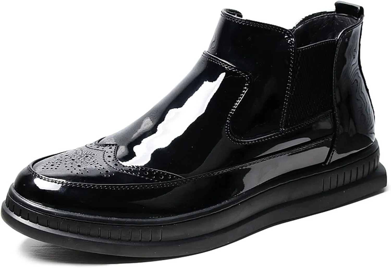 New Mens Chelsea Boot Moc Toe Carved Brogue Win Tip Elastic Bandage With Zipper Vegan Leather Anti-slip Non Slip Waterproof Formal Dress Pull On