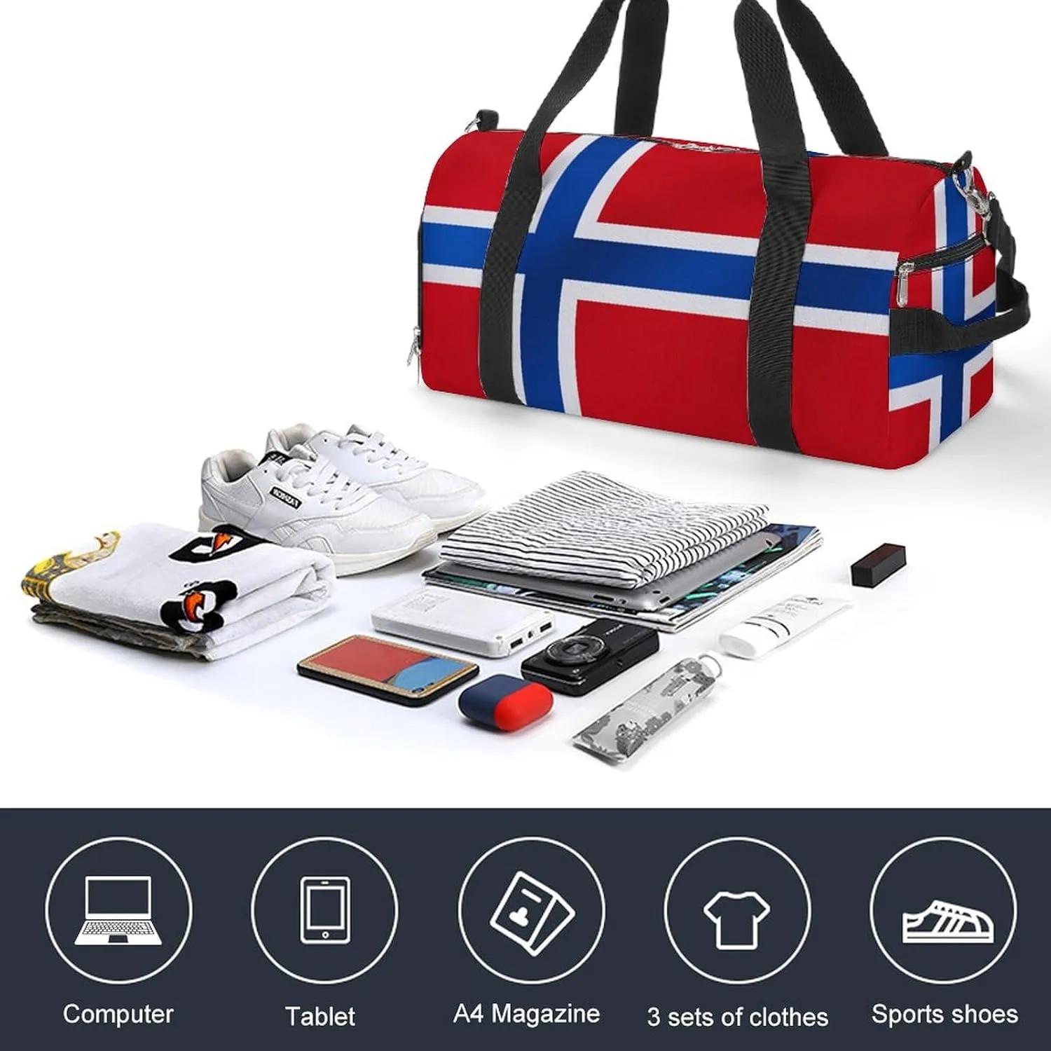 Norway Flag Travel Bag for Boys Girls with Shoe Compartment and Wet Pocket