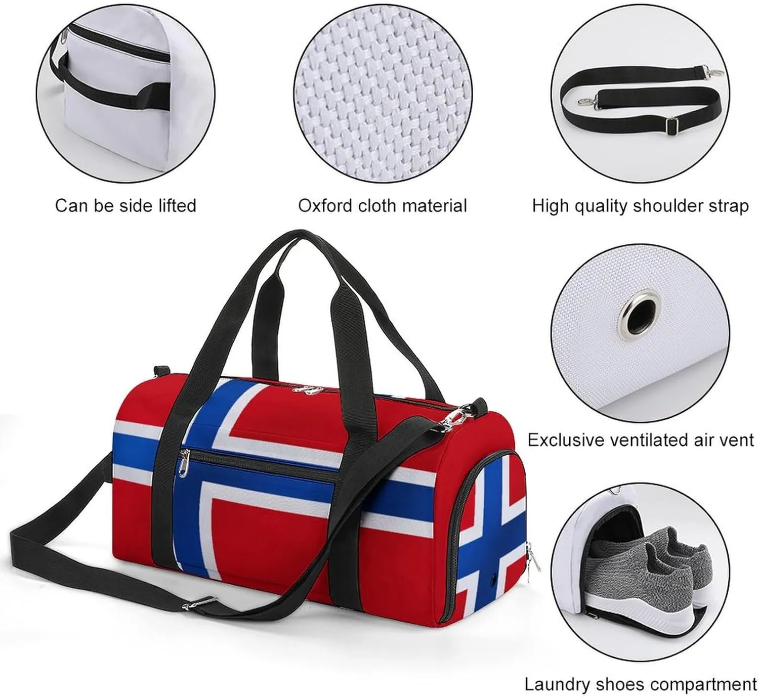 Norway Flag Travel Bag for Boys Girls with Shoe Compartment and Wet Pocket