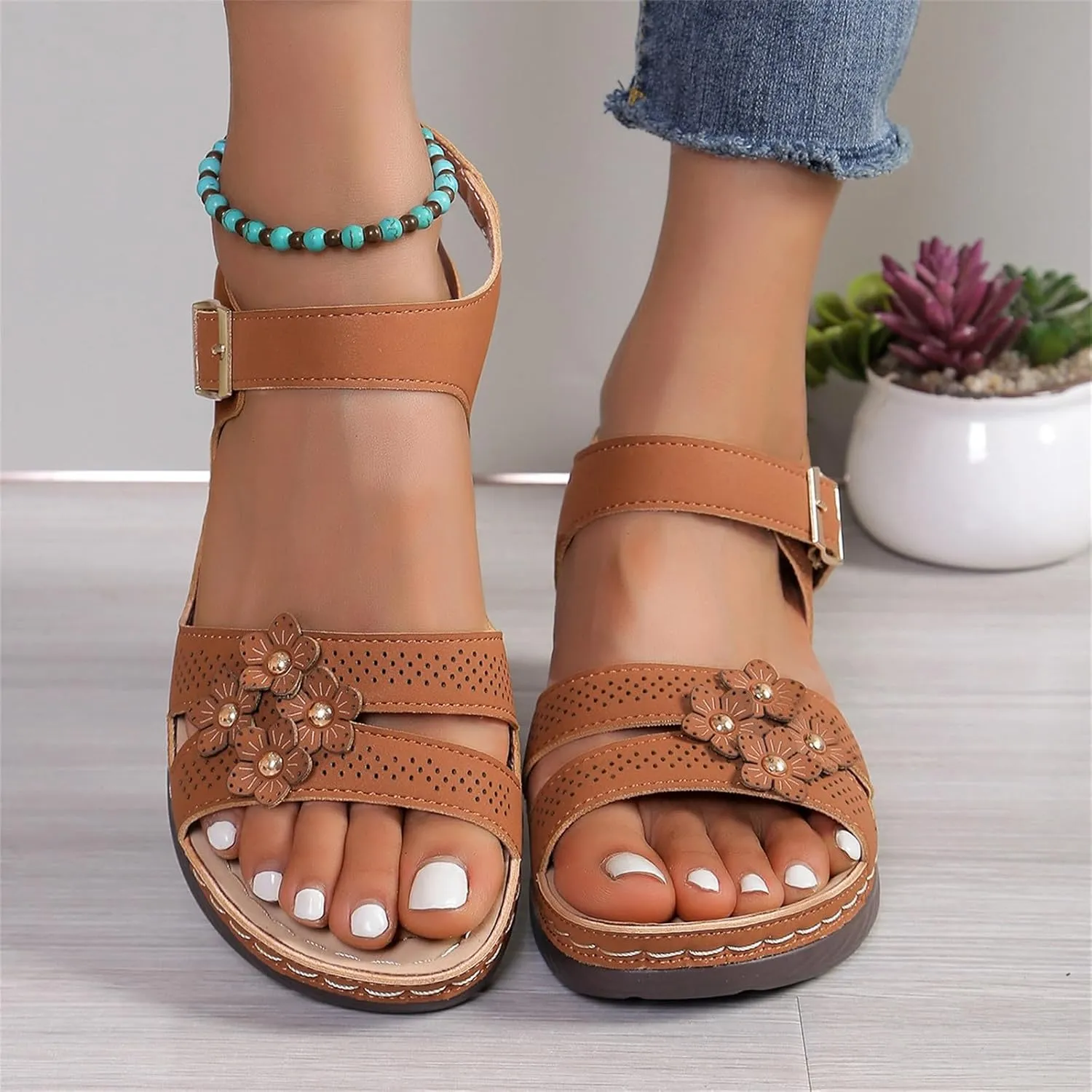 Orthopedic Sandals for Women Wide Width Orthopedic Recovery Slides Thick Cushion Platform Adjustable Straps Non Slip Sole Beach Walking Summer Flip Flops for Women