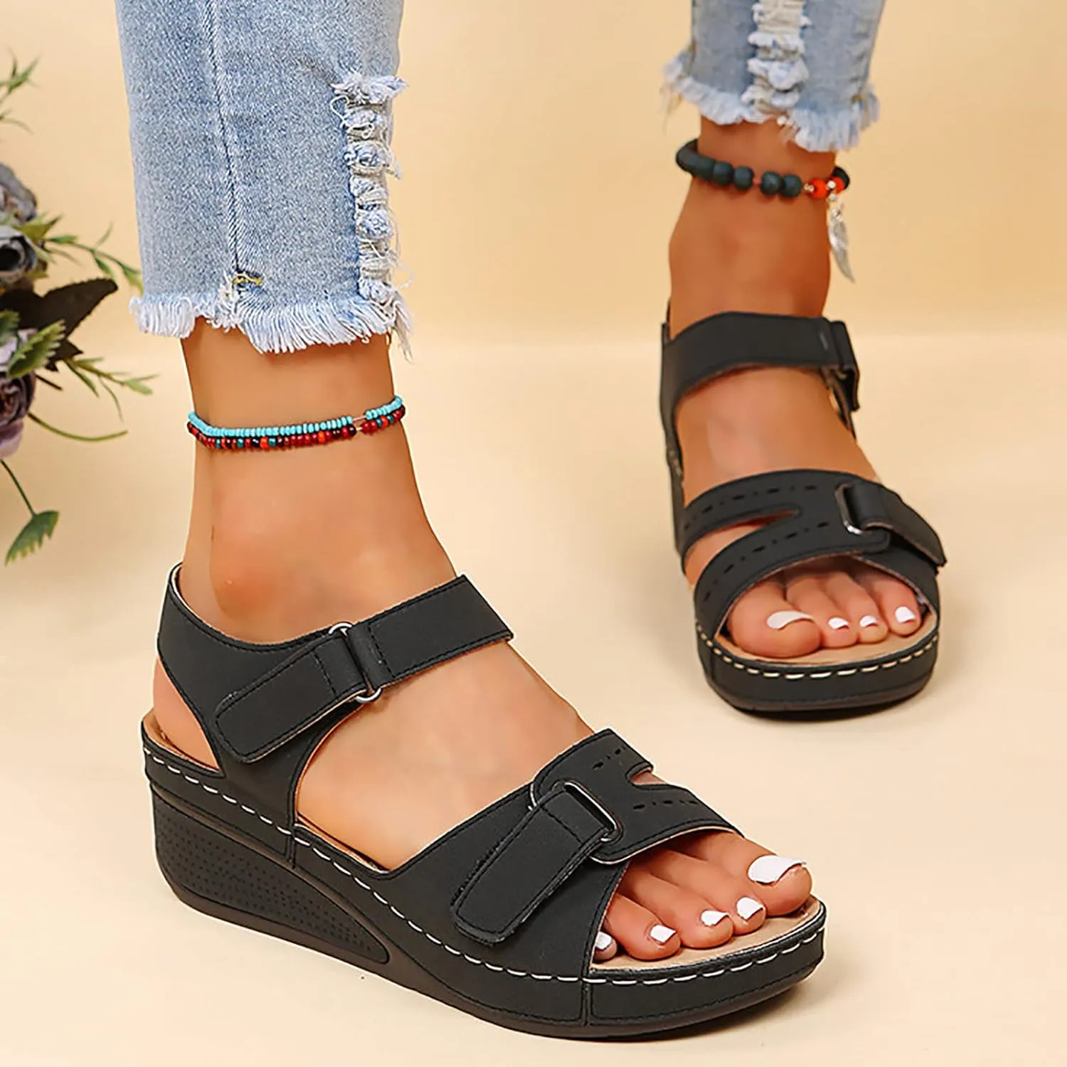 Orthopedic Summer Sandals for Women with Arch Support Comfortable Walking Shoes Lightweight Adjustable Straps Beach Casual Outdoor Plantar Fasciitis Relief Slides