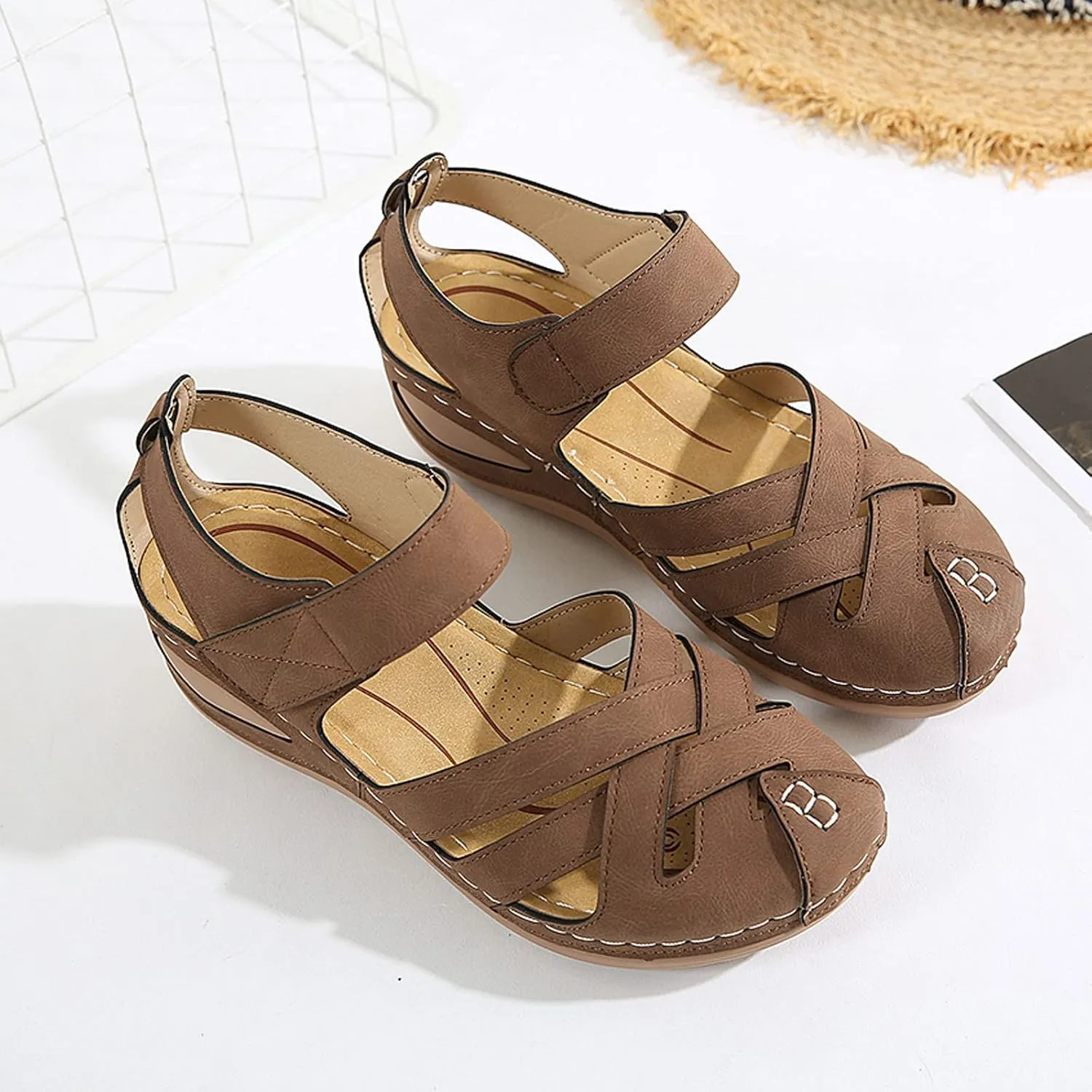 Orthotic Sandals for Women with Arch Support Back Strap Roman Flats Beach with Flowers Low Wedge Sandals Dressy Summer Heel Sandals Women Orthopedic