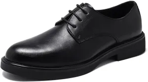 Oxford Formal Shoes for Men Lace Up Round Burnished Toe Vegan Leather Derby Shoes Anti-Slip Slip Resistant Block Heel Low Top Non Slip Party