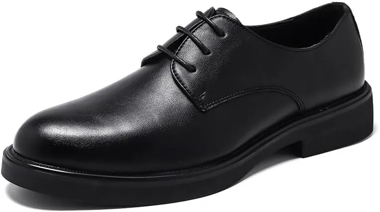 Oxford Formal Shoes for Men Lace Up Round Burnished Toe Vegan Leather Derby Shoes Anti-Slip Slip Resistant Block Heel Low Top Non Slip Party