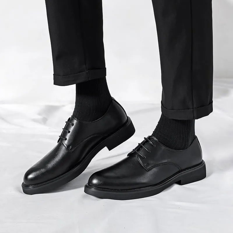 Oxford Formal Shoes for Men Lace Up Round Burnished Toe Vegan Leather Derby Shoes Anti-Slip Slip Resistant Block Heel Low Top Non Slip Party