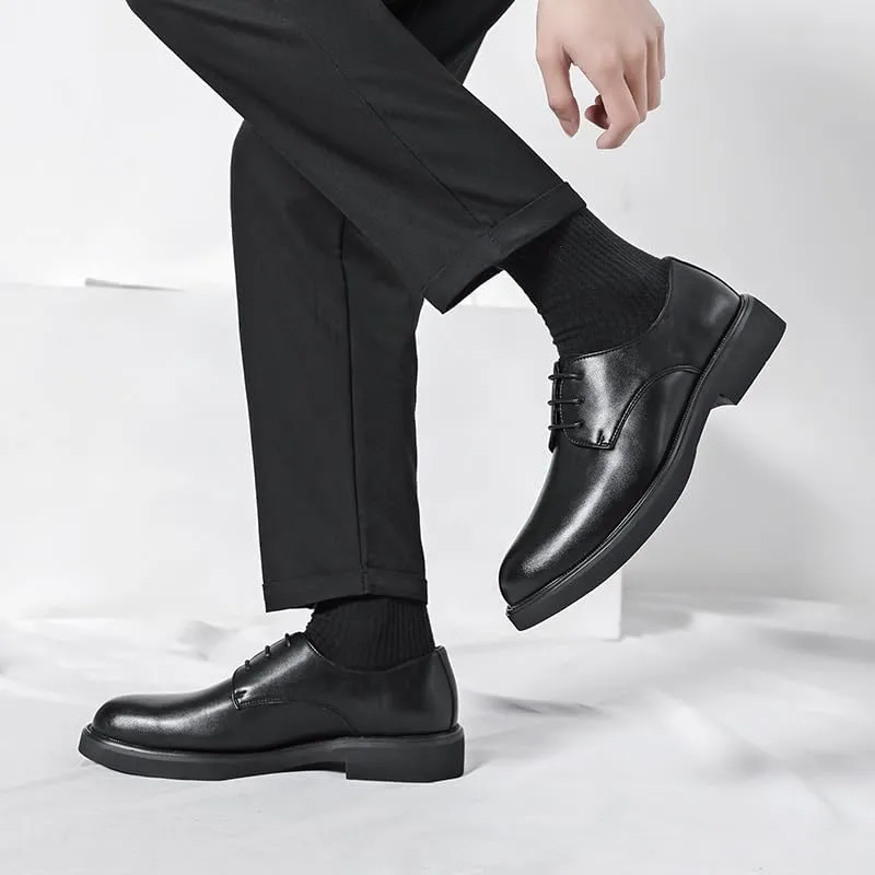 Oxford Formal Shoes for Men Lace Up Round Burnished Toe Vegan Leather Derby Shoes Anti-Slip Slip Resistant Block Heel Low Top Non Slip Party