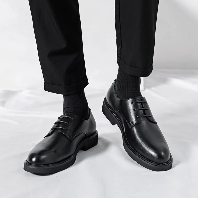 Oxford Formal Shoes for Men Lace Up Round Burnished Toe Vegan Leather Derby Shoes Anti-Slip Slip Resistant Block Heel Low Top Non Slip Party