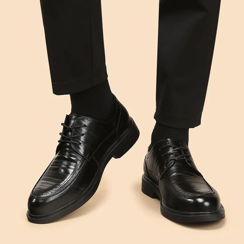 Oxford Shoes for Men Lace Up Pointed Toe Vegan Leather Apron Toe Derby Shoes Block Heel Low Top Non Slip Wedding