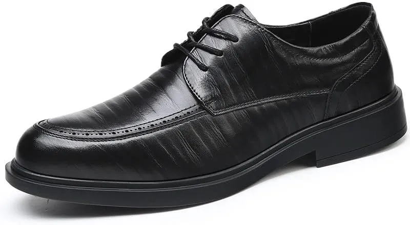 Oxford Shoes for Men Lace Up Pointed Toe Vegan Leather Apron Toe Derby Shoes Block Heel Low Top Non Slip Wedding
