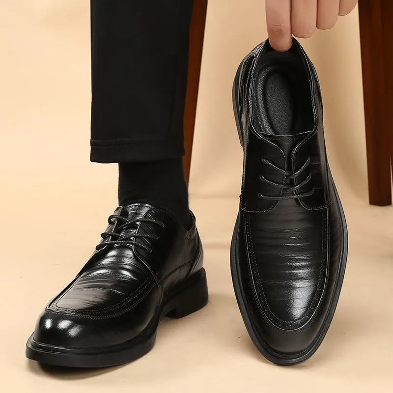 Oxford Shoes for Men Lace Up Pointed Toe Vegan Leather Apron Toe Derby Shoes Block Heel Low Top Non Slip Wedding