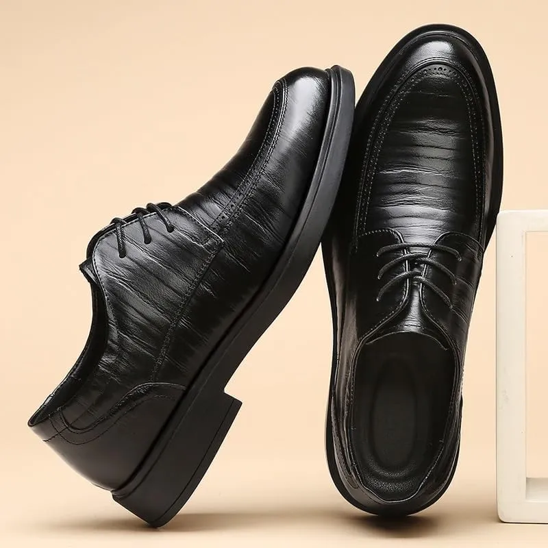 Oxford Shoes for Men Lace Up Pointed Toe Vegan Leather Apron Toe Derby Shoes Block Heel Low Top Non Slip Wedding