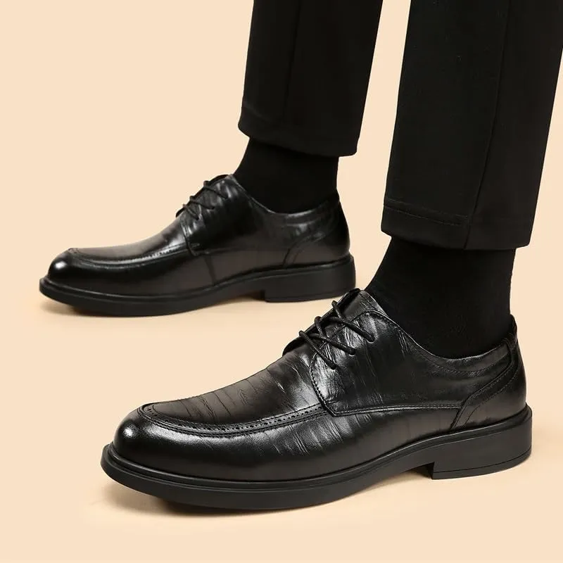 Oxford Shoes for Men Lace Up Pointed Toe Vegan Leather Apron Toe Derby Shoes Block Heel Low Top Non Slip Wedding