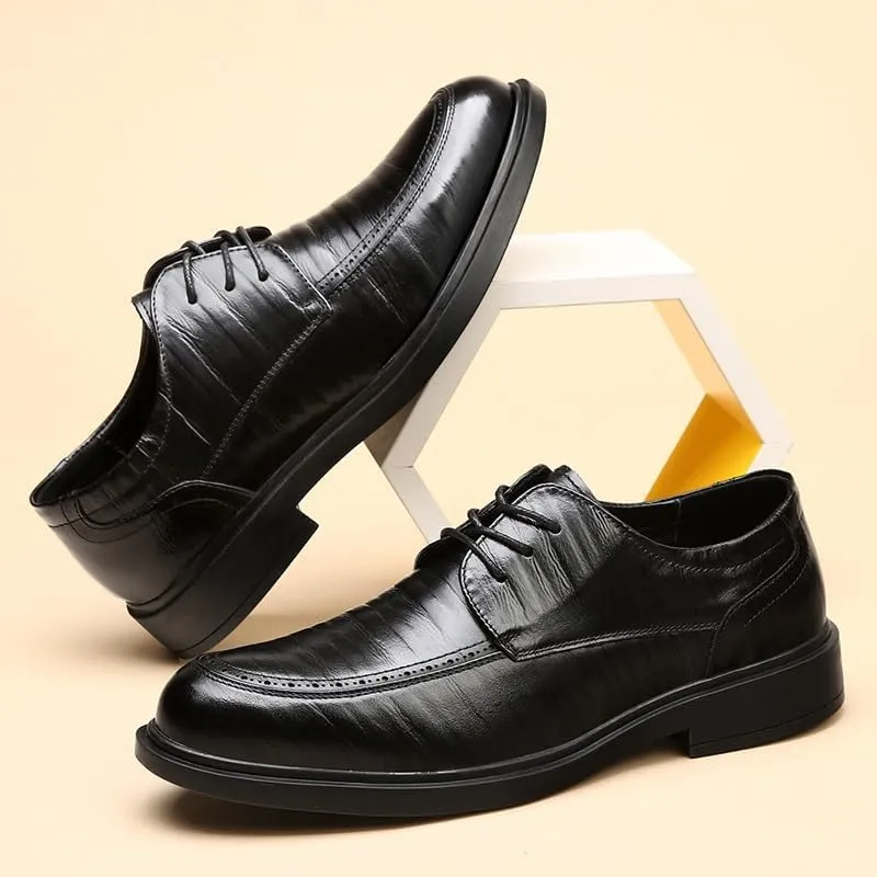 Oxford Shoes for Men Lace Up Pointed Toe Vegan Leather Apron Toe Derby Shoes Block Heel Low Top Non Slip Wedding