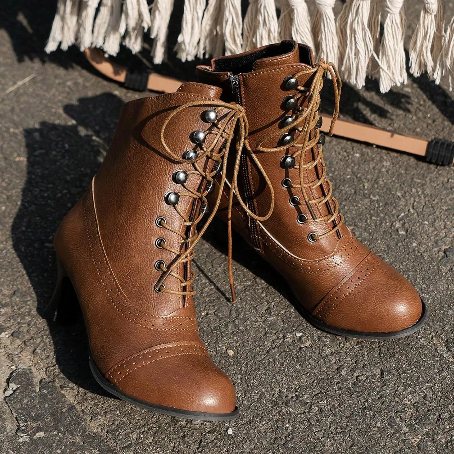 Pirate Boots Women Victorian Mid Calf Renaissance Witch Costume Shoes Chunky Heel Halloween Gothic Punk Lace Up Dress Boots
