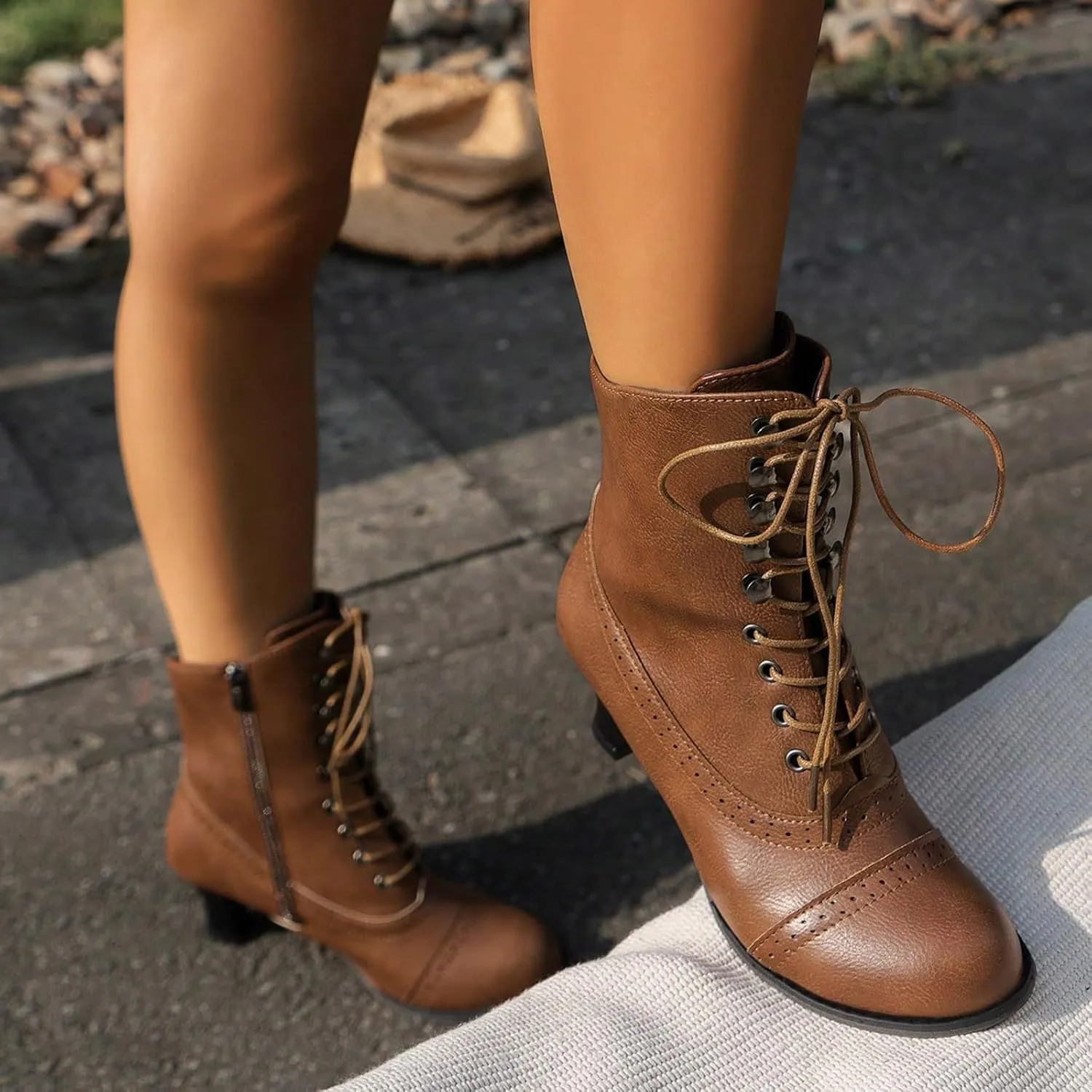 Pirate Boots Women Victorian Mid Calf Renaissance Witch Costume Shoes Chunky Heel Halloween Gothic Punk Lace Up Dress Boots