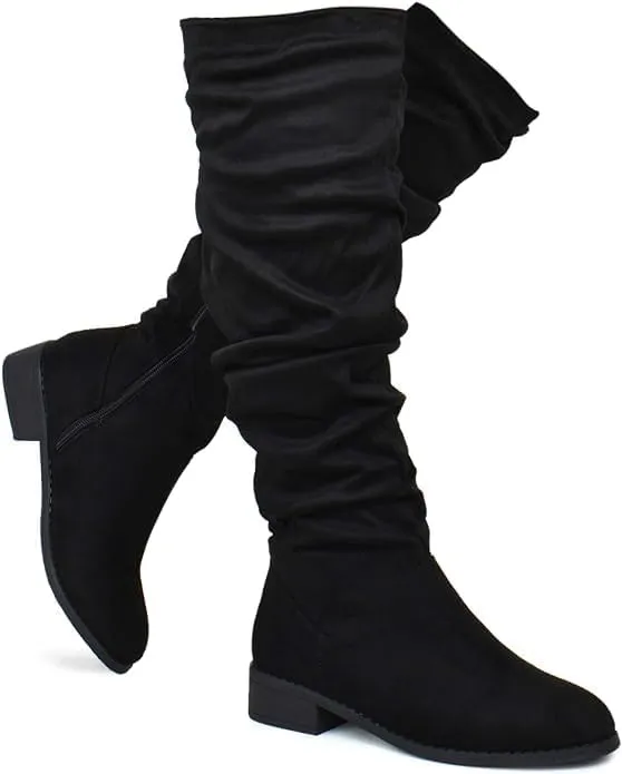 Premier Standard - Women's Fashion Comfy Suede Block Heel - Thigh High Over the Knee Boots, TPS Boots-52Aipmylo Black Size 8