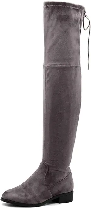 Premier Standard - Women's Fashion Comfy Vegan Suede Block Heel Side Zipper Back Lace Thigh High Over the Knee Boots, TPS Olympia-14 Grey Size 7
