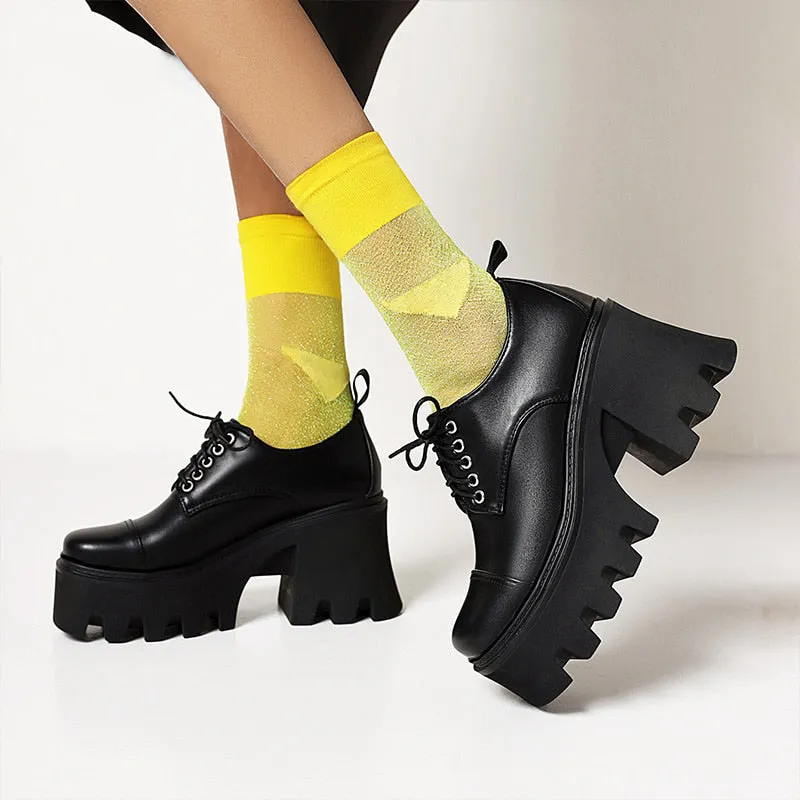 Preppy Goth Platform Shoes Black