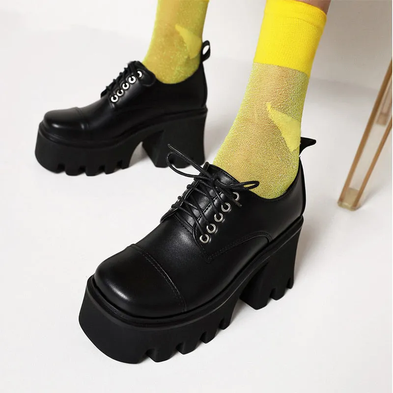 Preppy Goth Platform Shoes Black