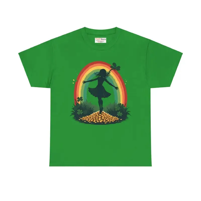 Rainbow Shamrock Heavy Cotton Tee for Irish Magic