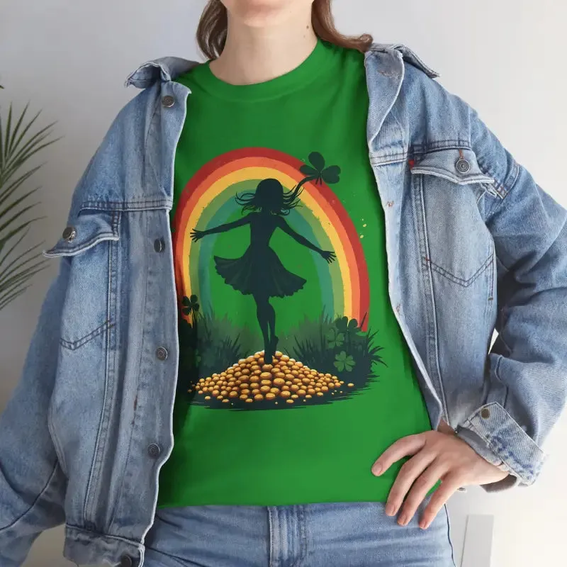 Rainbow Shamrock Heavy Cotton Tee for Irish Magic